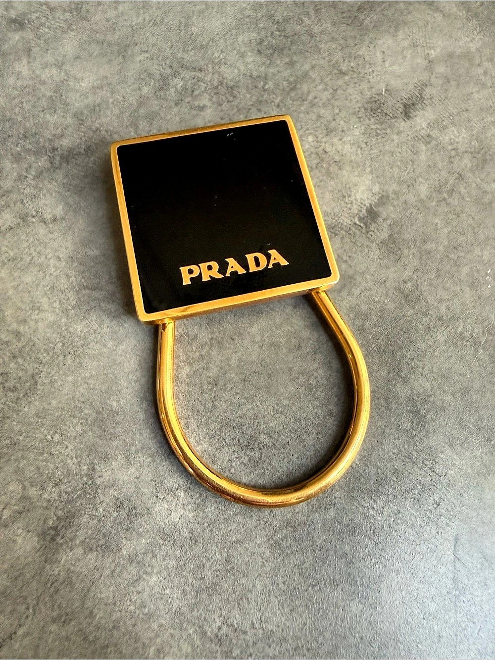 Prada Square Enamel Logo Key Ring M715 Black & Gold